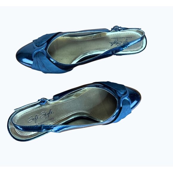 Soft Style Womens Black Patent Slingback Heels With Bow Detail Low Heel Size 9 - Picture 4 of 10